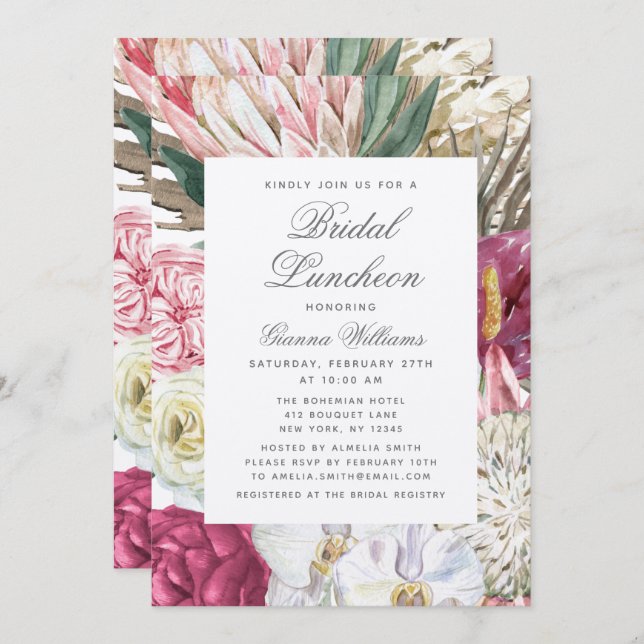 Bridal Luncheon Watercolor Floral Bridal Shower Invitation (Front/Back)