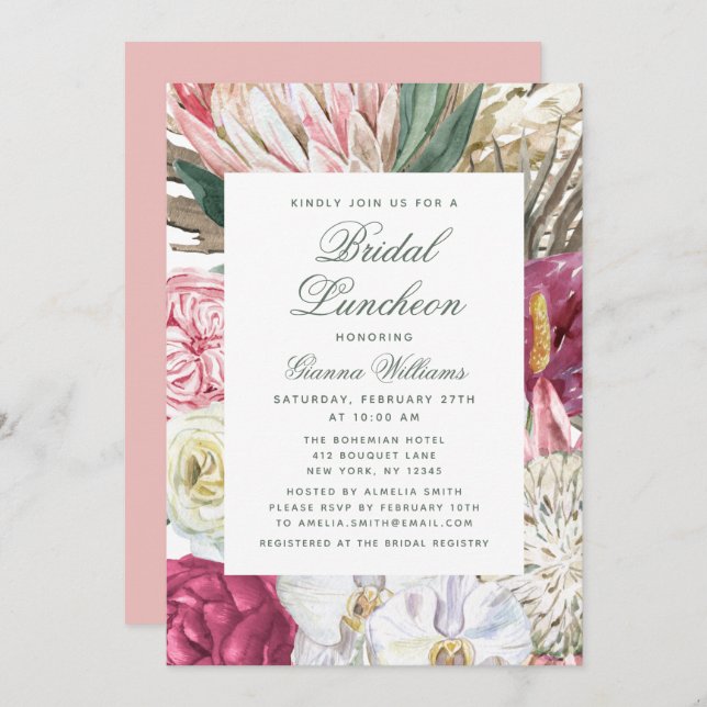Bridal Luncheon Watercolor Floral Bridal Shower Invitation (Front/Back)