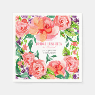 Bridal Luncheon Watercolor Modern Flowers Rose Art Napkin