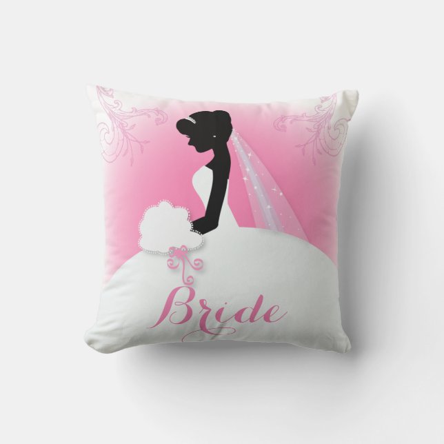 Bridal Mrs Right Pink bride silhouette Cushion (Front)