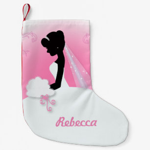 Bridal Mrs Right Pink bride silhouette Small Christmas Stocking
