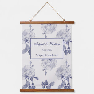 Bridal Navy & Taupe Watercolor Rose Hanging Tapestry