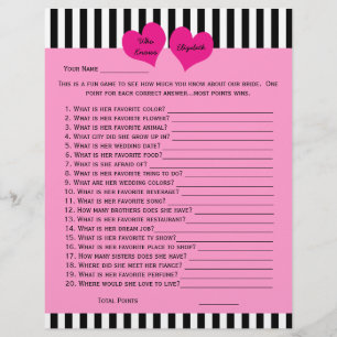 Bridal or Wedding Shower Game -- Bride Pick Colour