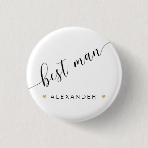 Bridal Party Best Man Script Simple Modern Gold 3 Cm Round Badge