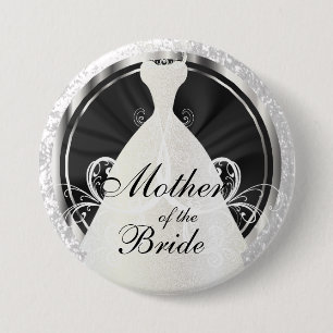 Bridal Party Black, White & Silver Accents 7.5 Cm Round Badge