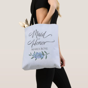 Bridal Party Blue Floral Maid Of Honour Custom Tote Bag