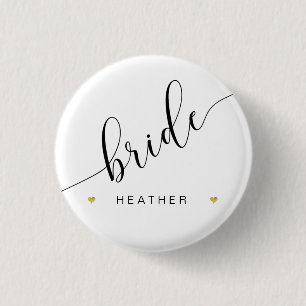 Bridal Party Bride Script Simple Modern Gold Heart 3 Cm Round Badge