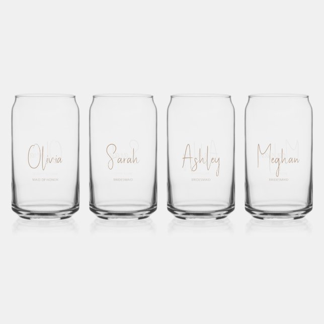 Bridal Party bridesmaid custom name Can Glass (Front)