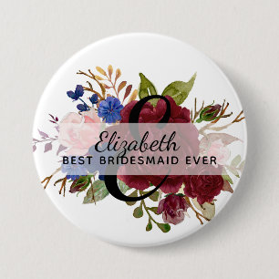 Bridal Party Bridesmaids Gift Burgundy Blue Named 7.5 Cm Round Badge