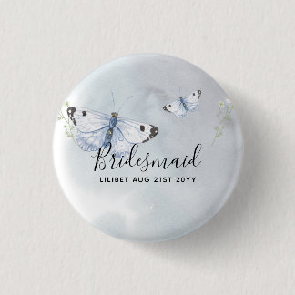 Bridal Party Gifts BUTTERFLIES Dusty Blue Custom 3 Cm Round Badge