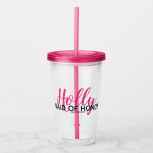 Bridal Party Name Pink Maid Of Honour Bottle Acrylic Tumbler
