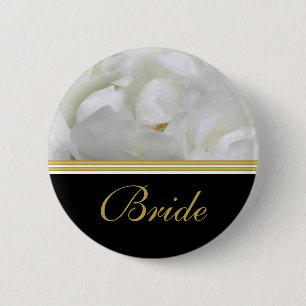 Bridal party name tags rose elegant gold black 6 cm round badge