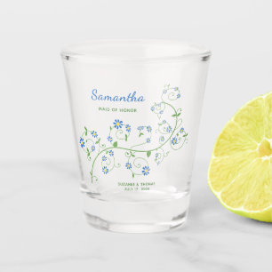 Bridal Party Personalise Blue Flower Shot glass
