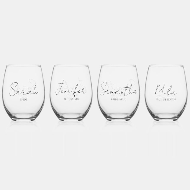 Bridal Party Personalised  Stemless Wine Glass (Front)