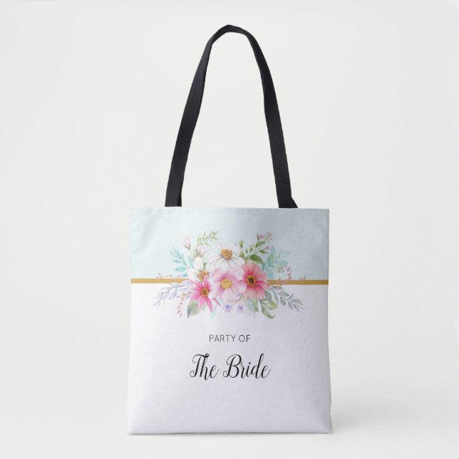 Bridal Party Pink and Pale Turquoise Spring Floral Tote Bag (Front)