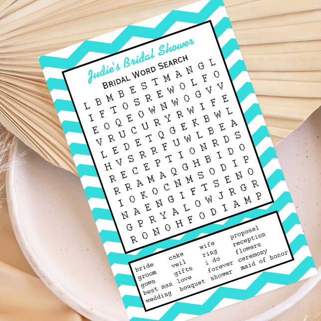 Bridal Party Shower Word Search Game in Turquoise (Creator Uploaded)