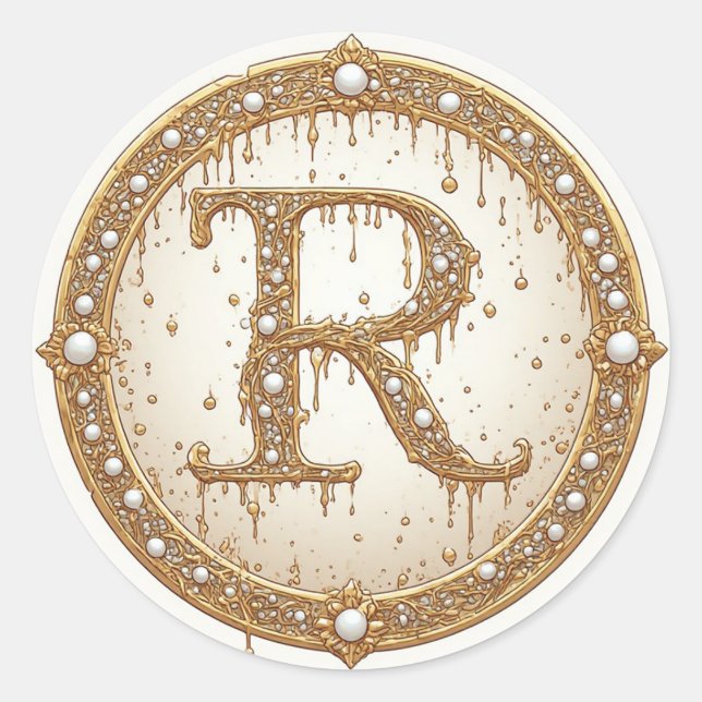 Bridal Pearl Monogram R Initial Gift Idea Classic Round Sticker (Front)