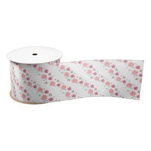 Bridal Pink Watercolor Peonies Satin Ribbon