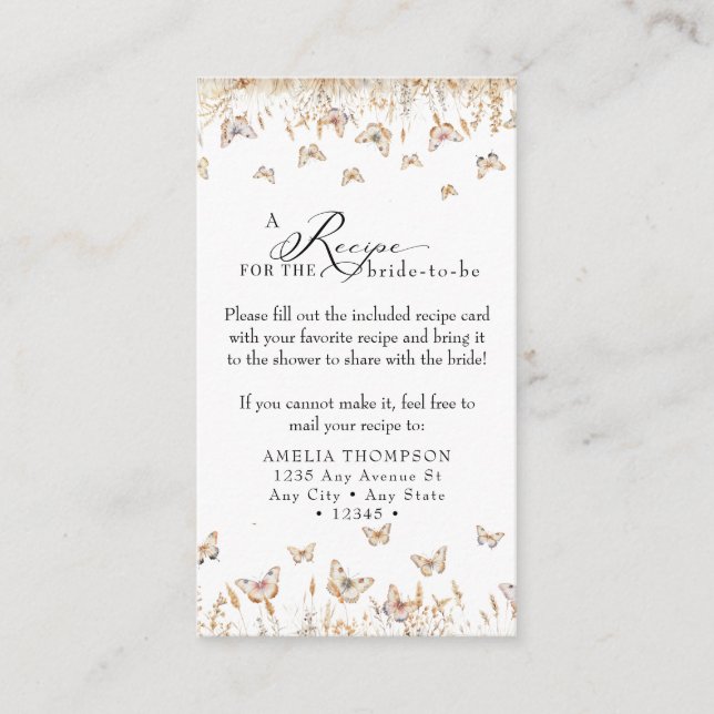 Bridal  Recipe Request Enclosure Card (Front)