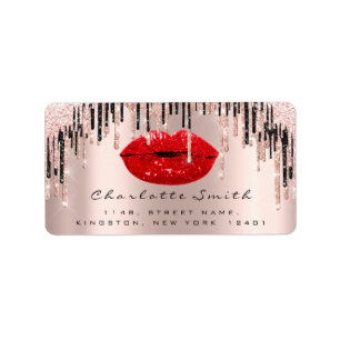 Bridal RSVP Kiss Rose Red Lips DripsGlitter Makeup Label