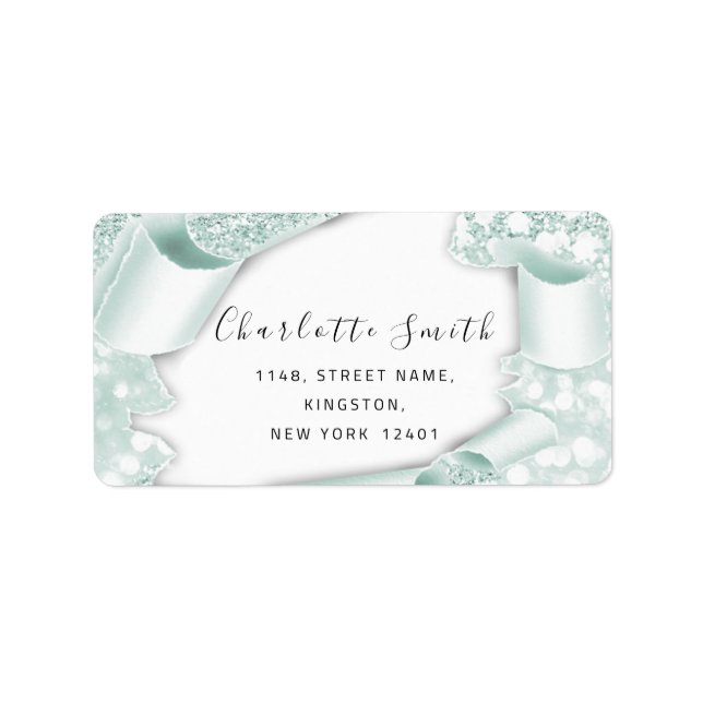 Bridal RSVP Wedding 3D Mint Frame Glitter Label (Front)