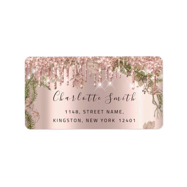 Bridal RSVP Wedding Drips Rose Floral Down Label (Front)