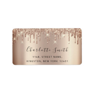 Bridal RSVP Wedding Drips Rose Gold Glitter Sparkl Label
