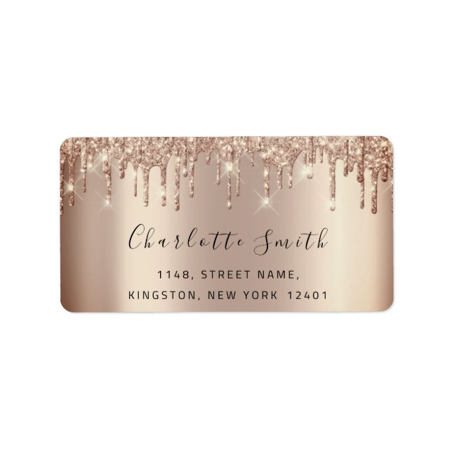 Bridal RSVP Wedding Drips Rose Gold Glitter Sparkl Label (Front)