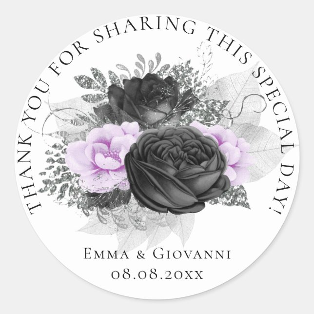 Bridal  Shower 16th Thank Black Pink White Flower Classic Round Sticker (Front)