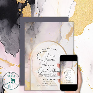 Bridal Shower   Abstract Fluid Rose Grey and Gold  Invitation