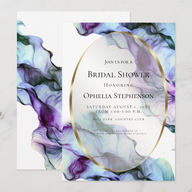 BRIDAL SHOWER | Abstract Ink Vibrant Indigo Teal Invitation (Front/Back)