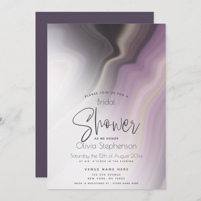BRIDAL SHOWER | Abstract Misty Plum Marble Invitation (Front/Back)