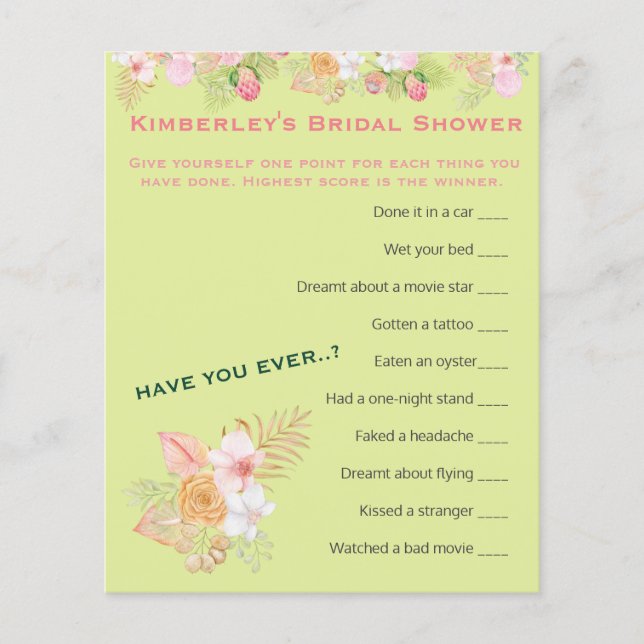  Bridal Shower Activity Boho Floral Wierdest Game (Front)