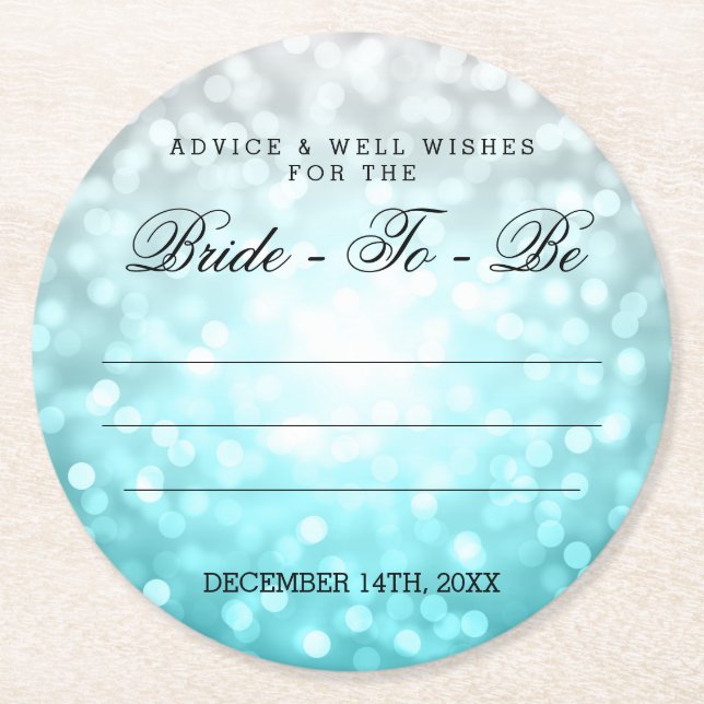 Bridal Shower Advice Beach Ombre Bokeh Lights Round Paper Coaster (Front)