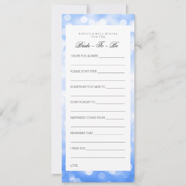 Bridal Shower Advice Cards Blue Glitter Lights (Front)