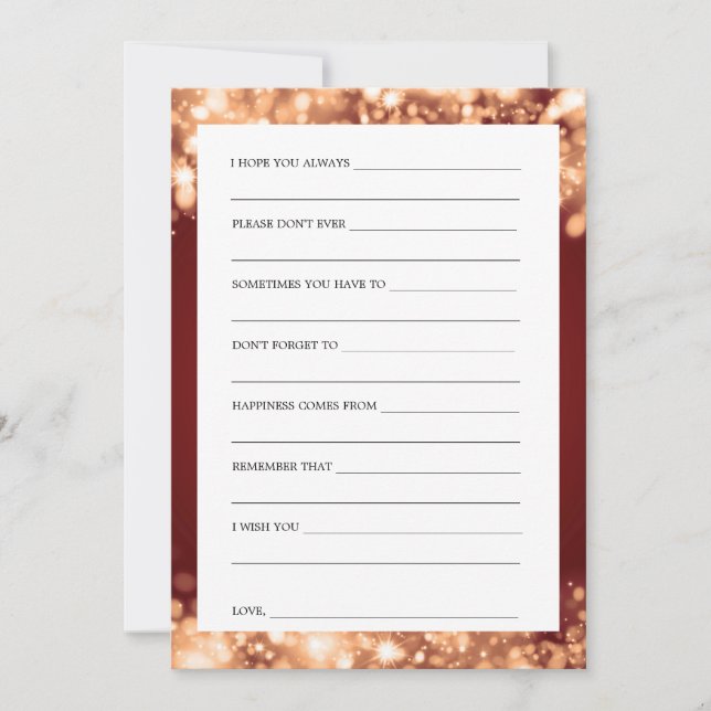 Bridal Shower Advice Cards Gold Sparkling Lights (Front)