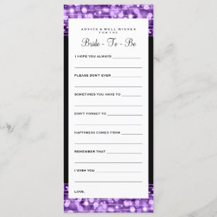 Bridal Shower Advice Cards Party Sparkles Purple