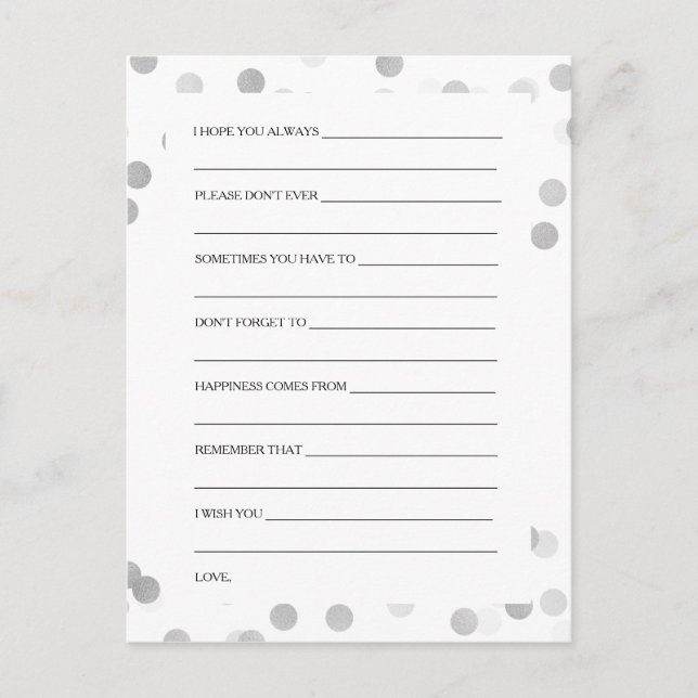 Bridal Shower Advice Cards Silver Foil Glitter (Front)