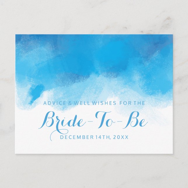 Bridal Shower Advice Summer Wedding Blue Watercolo Card (Front)