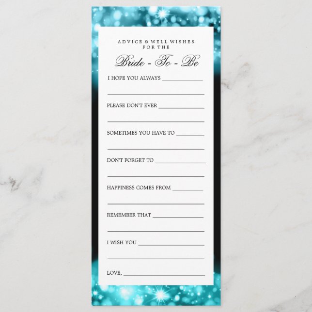 Bridal Shower Advice Turquoise Sparkling Lights Card (Front)