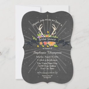 Bridal Shower Antler Wildflower Starburst Rustic Invitation