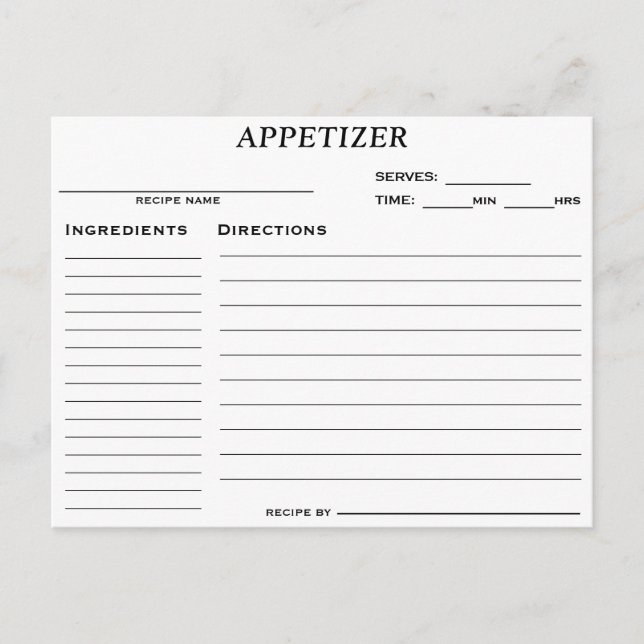 Bridal Shower Appetizer Recipe Card (Front)