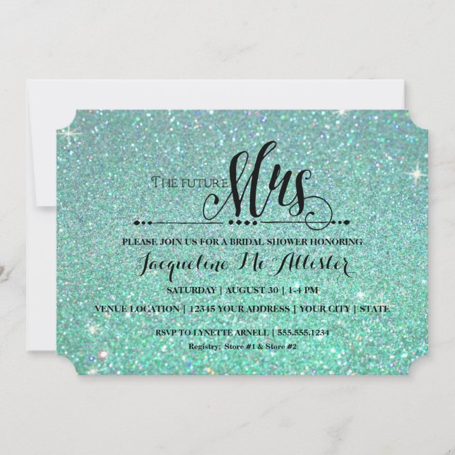 Bridal Shower Aqua Glitter Future Mrs. Modern Fab Invitation (Front)