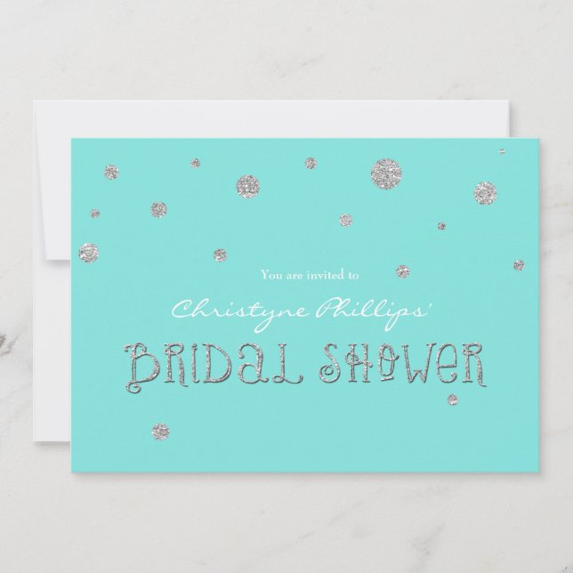 BRIDAL SHOWER Aqua & Silver Glitter Modern Card (Front)