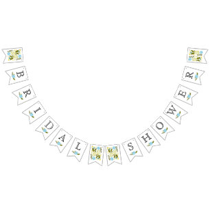 Bridal shower aqua, yellow flowers wedding floral bunting