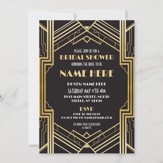 Bridal Shower Art Deco 1920's Gold Party Invite (Front)