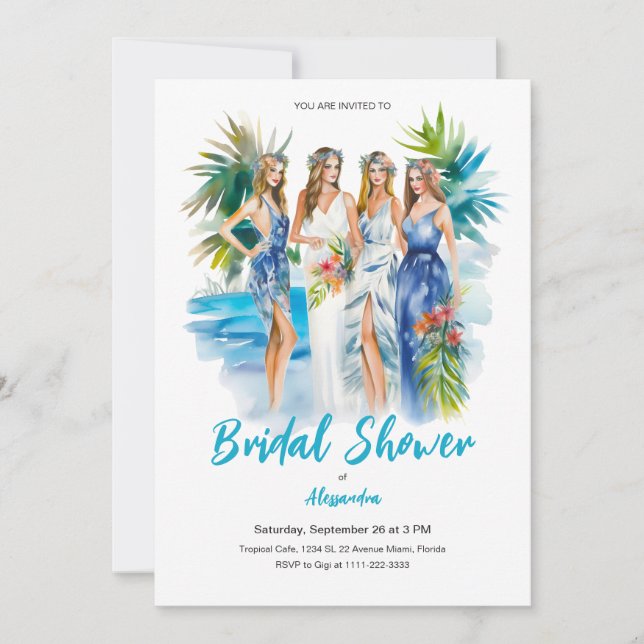 Bridal Shower at the Beach Watercolor Wedding Invitation (Front)