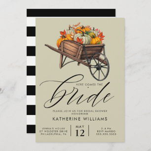 BRIDAL SHOWER   Autumn Fall Wheel Barrel Floral Invitation