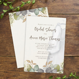 Bridal Shower Autumn Leaves Wedding Dress Elegant  Invitation