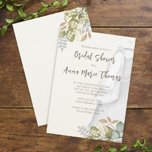 Bridal Shower Autumn Leaves Wedding Dress Elegant Invitation